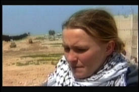 Rachel Corrie in a video still from her time in Rafah, Gaza Strip